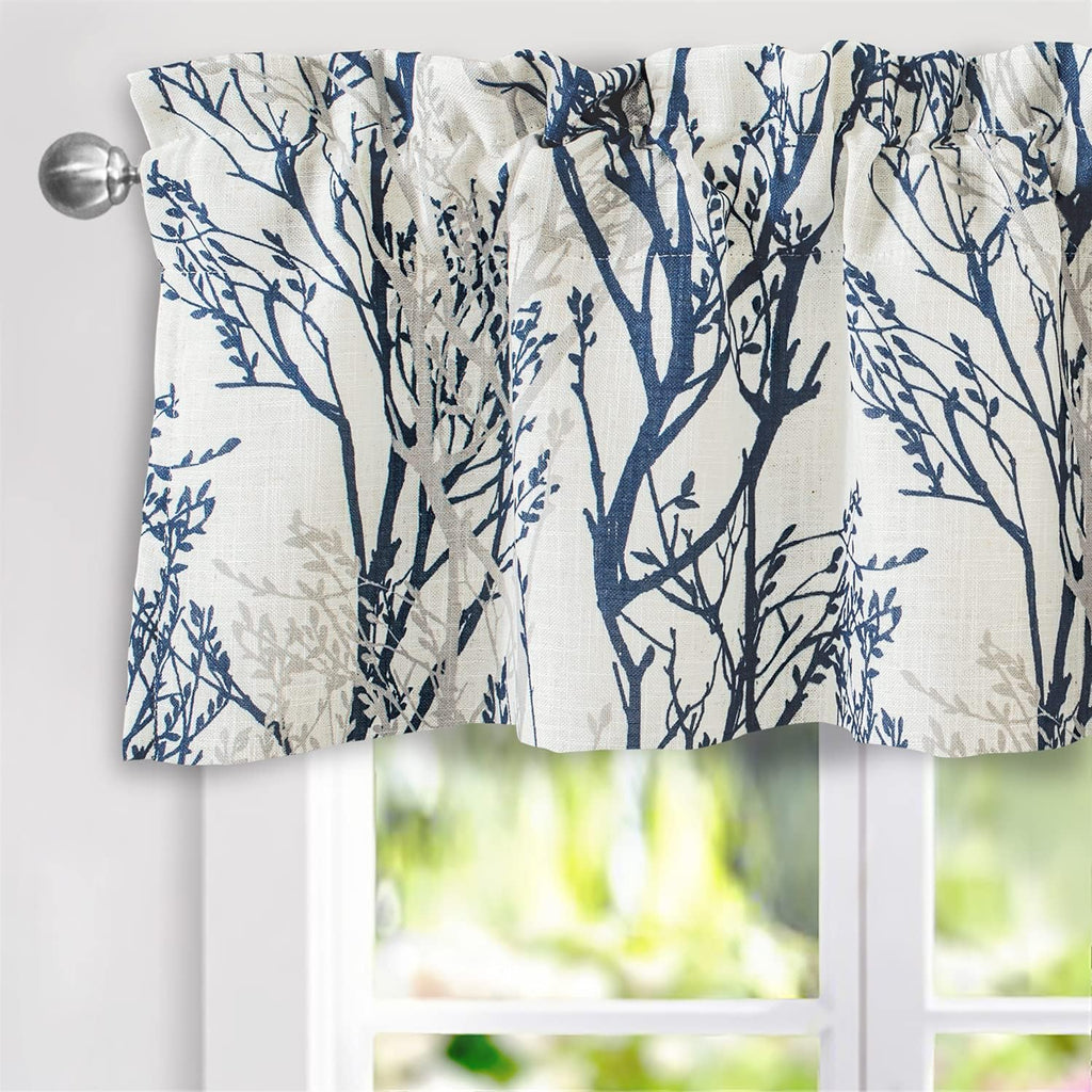 Tree Branch Linen Lined Valance Double Layer Thermal Insulated Room Darkening Blackout Valances 3 Inch Rod Pocket
