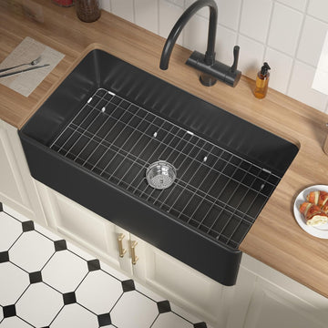 Matte Black Farmhouse Sink 33 Inch Fireclay Apron Front Kitchen Sink | 33"Wx18"Dx10"H Farm Sink Heavy Duty Fireclay