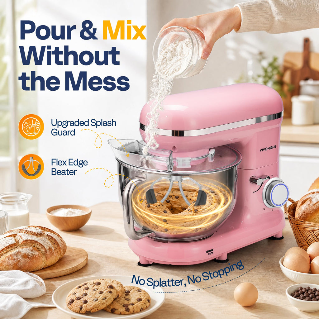 Stand Mixer, 6-Quart Tilt-Head Kitchen Mixer with Bowl, Pink