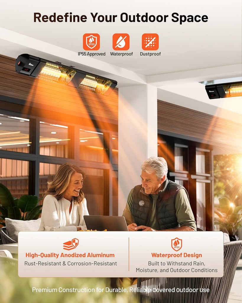 DR-239 3000W Indoor & Outdoor Infrared Patio Heater, Wall or Ceiling Mount, IP55 Weatherproof, Commercial or