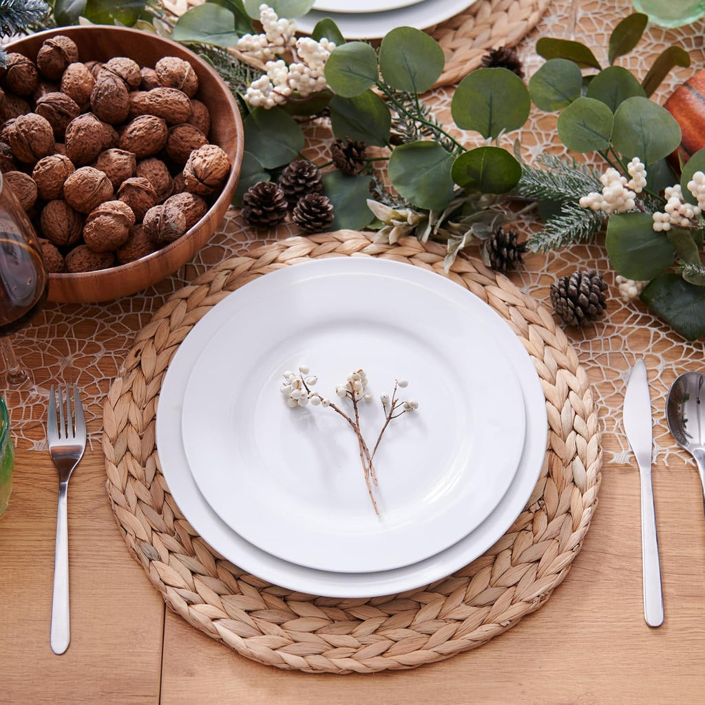 Round Woven Placemats, Natural Water Hyacinth Wicker Place mats, Braided Straw Table Mats, Charger Plates - Set of 6