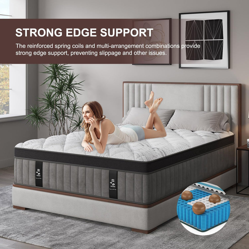 King Size Mattress,14 Inch - Medium Firm Hybrid Mattress with Memory Foam & Pocket Springs,Extra Back & Lumbar