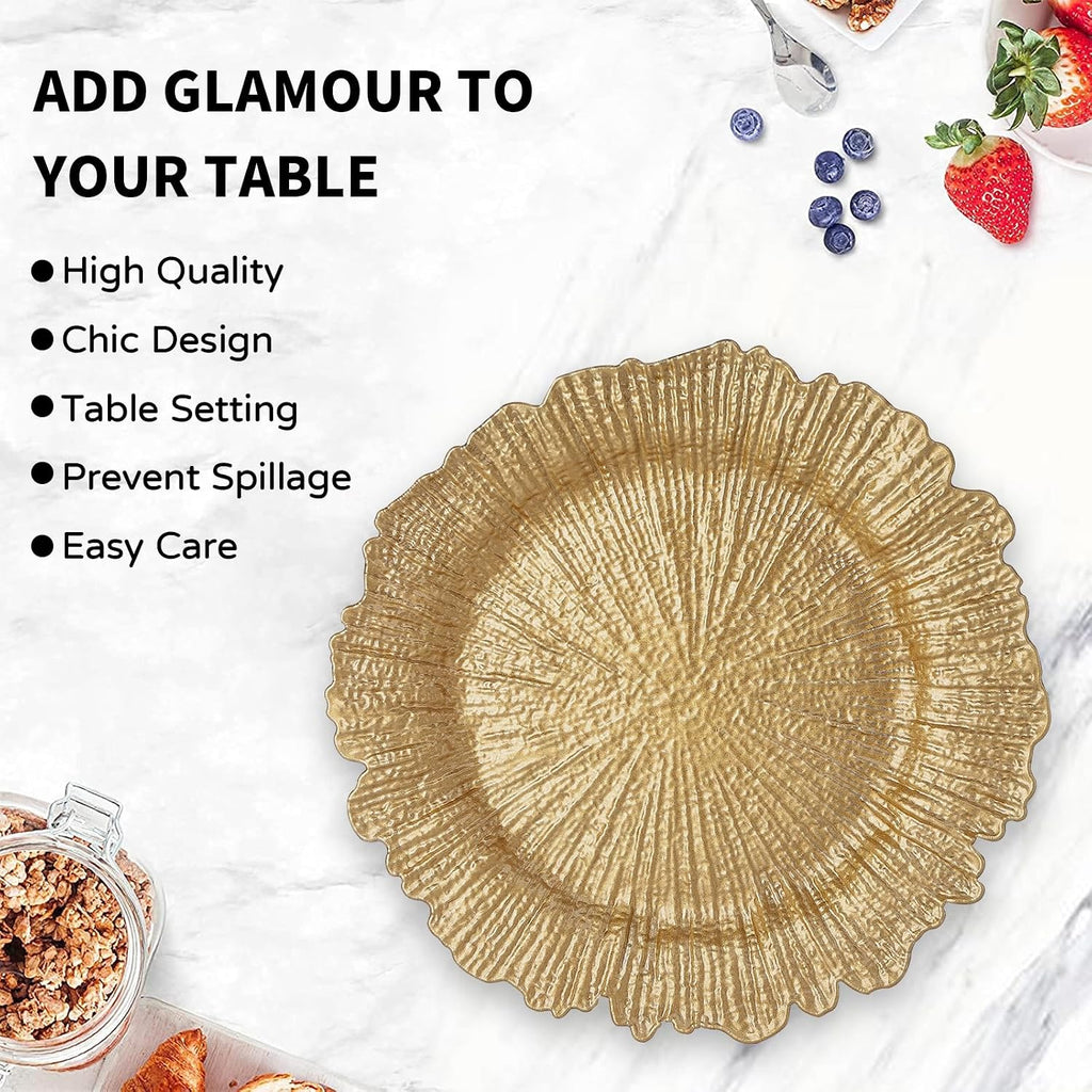 13" Gold Charger Plates, Round Reef Plate Chargers Bulk - Set of 100