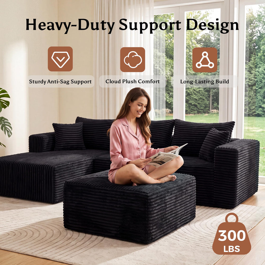 Boneless Ottoman for Couch, Corduroy Cloud Ottoman, Oversized Square Large Pouf Foot Rest, Modular Sectional Sofa