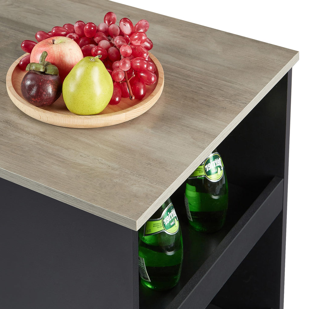 Small Bar Table and Chairs Tall Kitchen Breakfast Nook with Stools/Dining Set for 2, Storage Shelves, Space-Saving