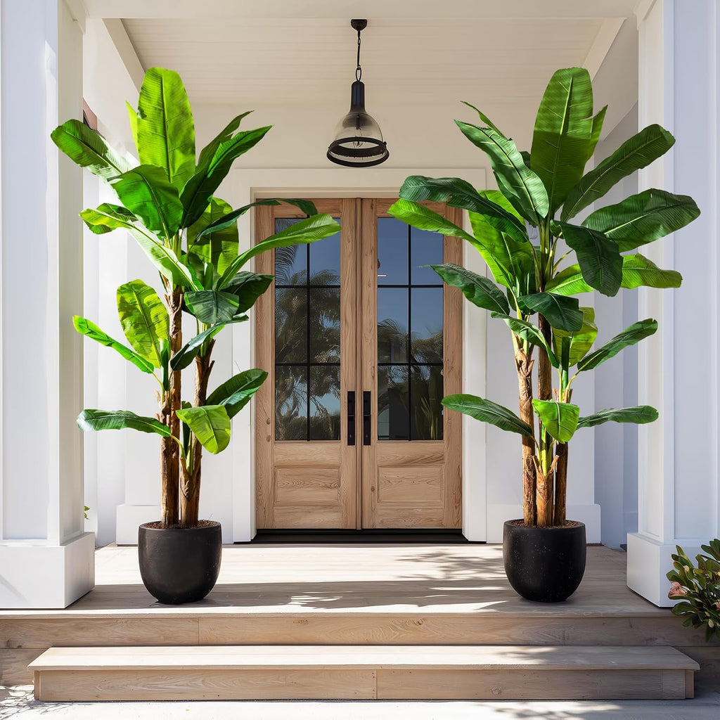 Banana Tree 8.2ft, Faux Tropical Palm Tree Plant with Realistic Leaves, Low Maintenance Indoor Outdoor Decor Porch