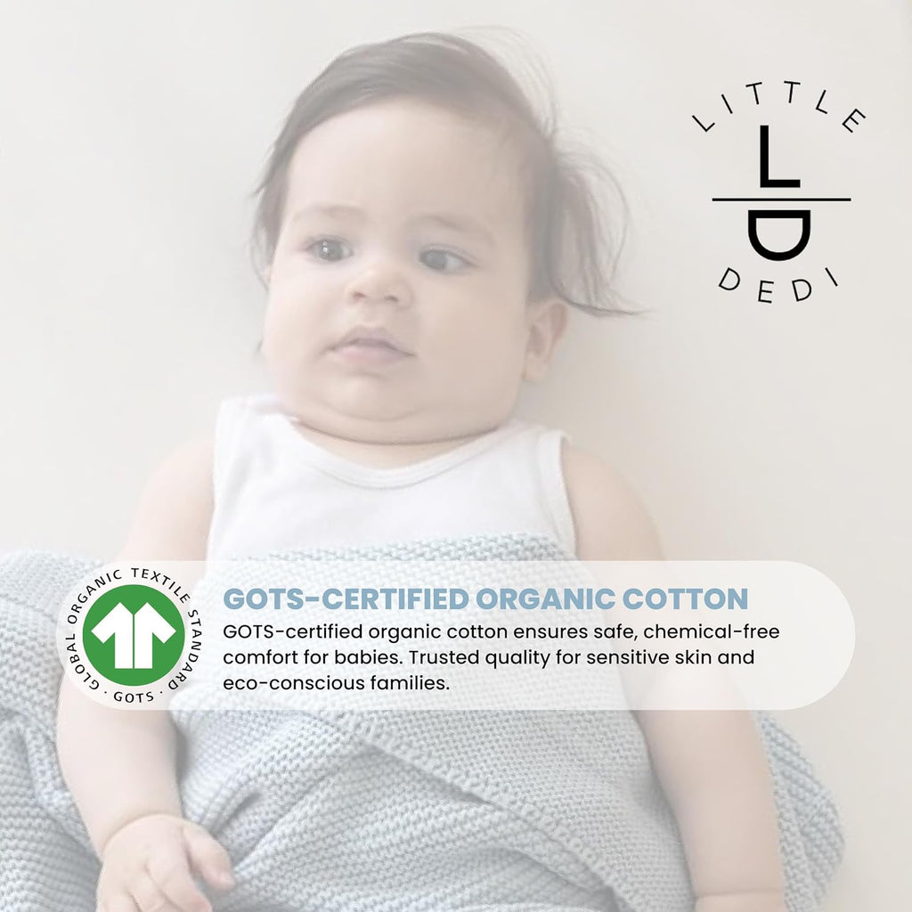 Organic Cotton Baby Blanket 30x40, Baby Blue - GOTS Certified, Soft Knit Swaddle with Gift Box, Breathable Nursery