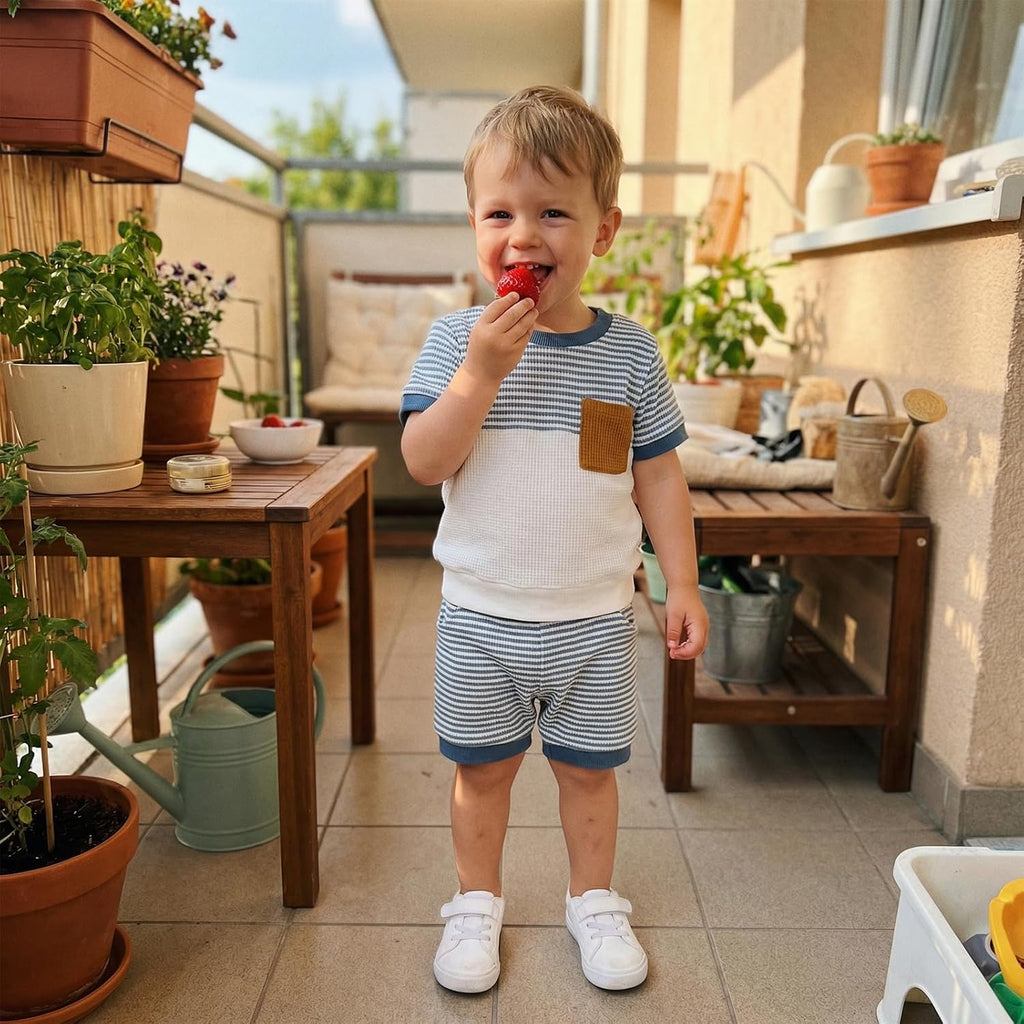 Baby Boy Summer Clothes Pocket T-Shirt Striped Shorts Set