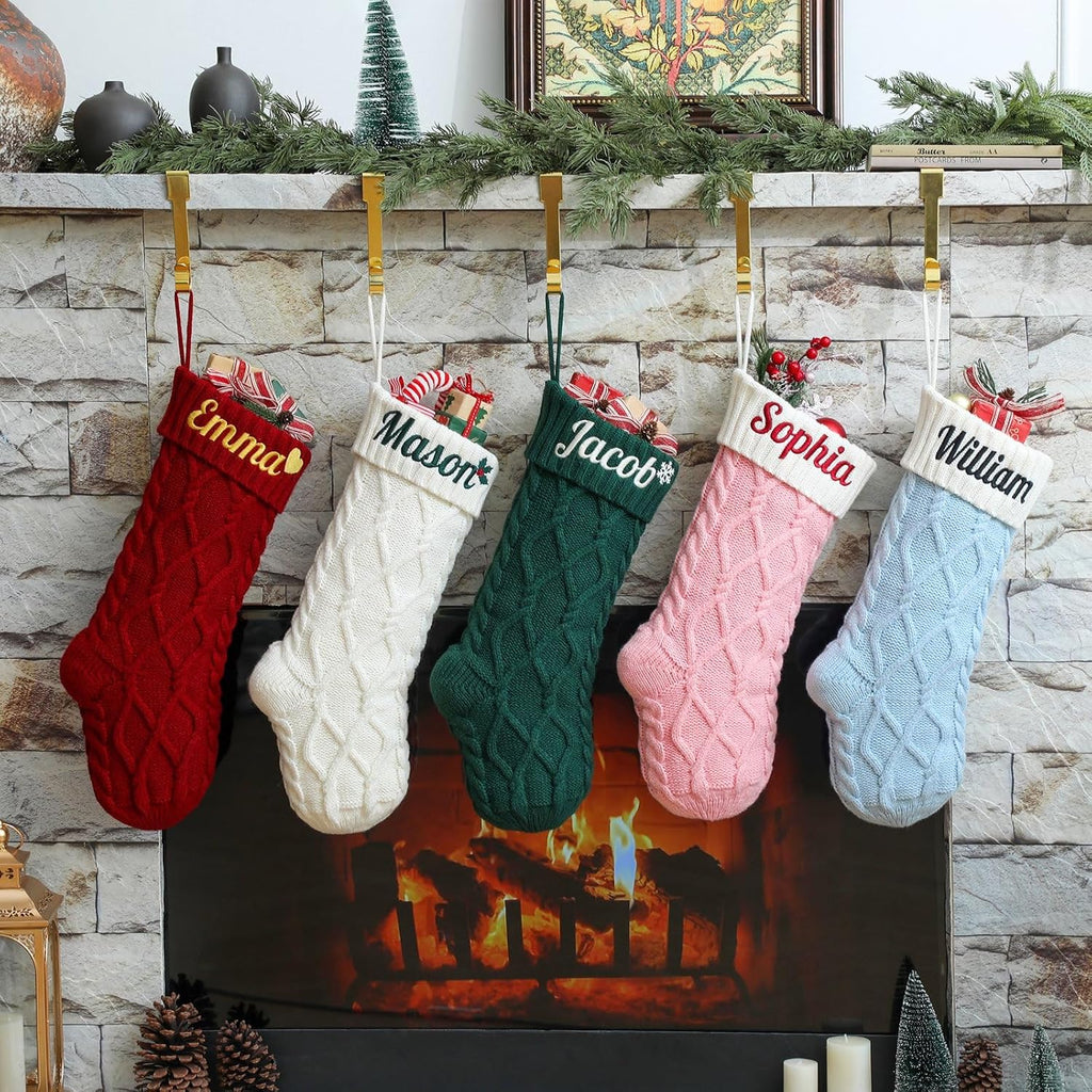 Stockings with Embroidered Name 18" Large Customized Stockings for Fireplace Hanging Decoration,Knitted Xmas - Set of 4