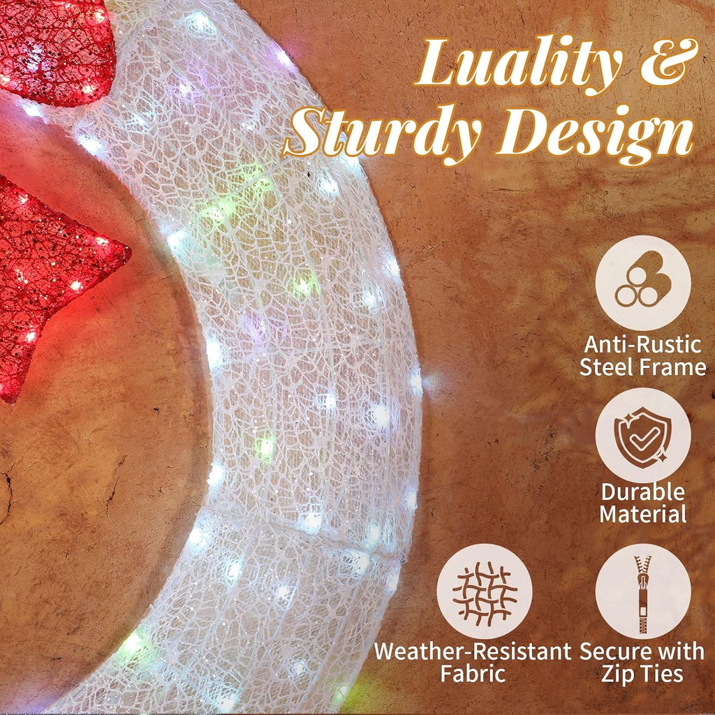 36 in Pre-Lit Outdoor Christmas Wreath, 175 LED Lights, White/Red