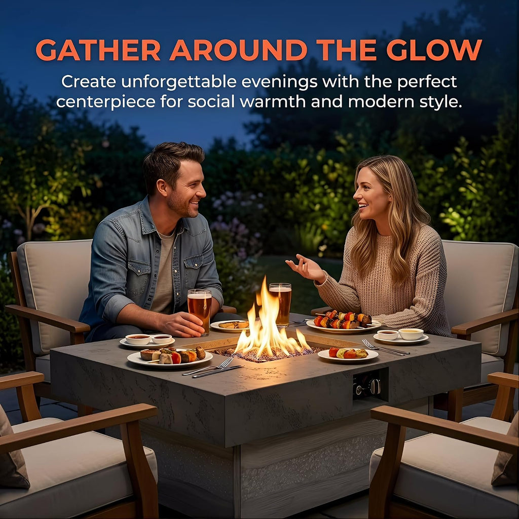 48x24 Adjustable Propane Fire Pit Table 50000 BTU Cement Grey | Converts from a warm fire pit to a sleek coffee table