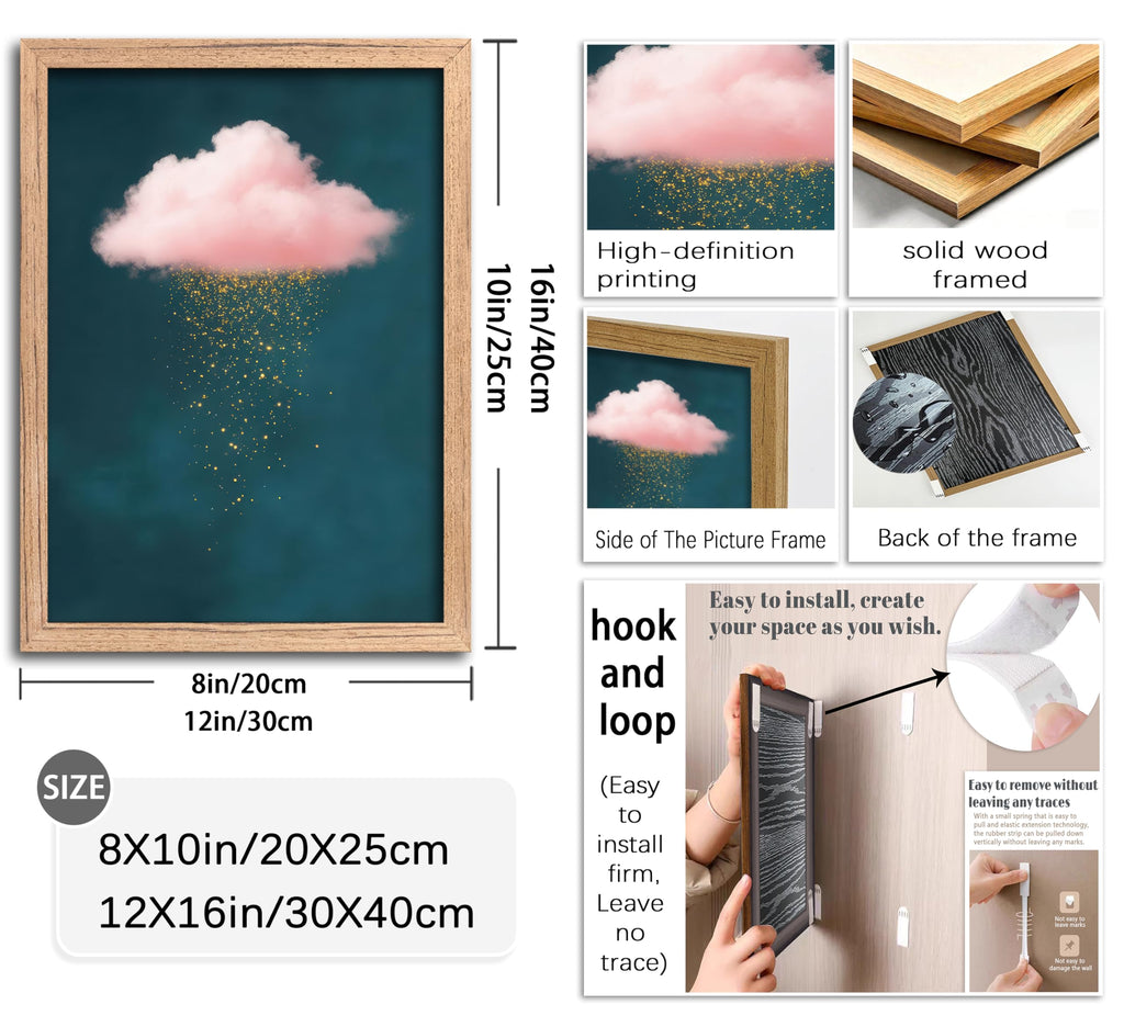 Framed 3D Textured Modern Minimalist Abstract Cloud Wall Art Golden Rain Canva Wall Deocr Pink Cloud Sky artwork