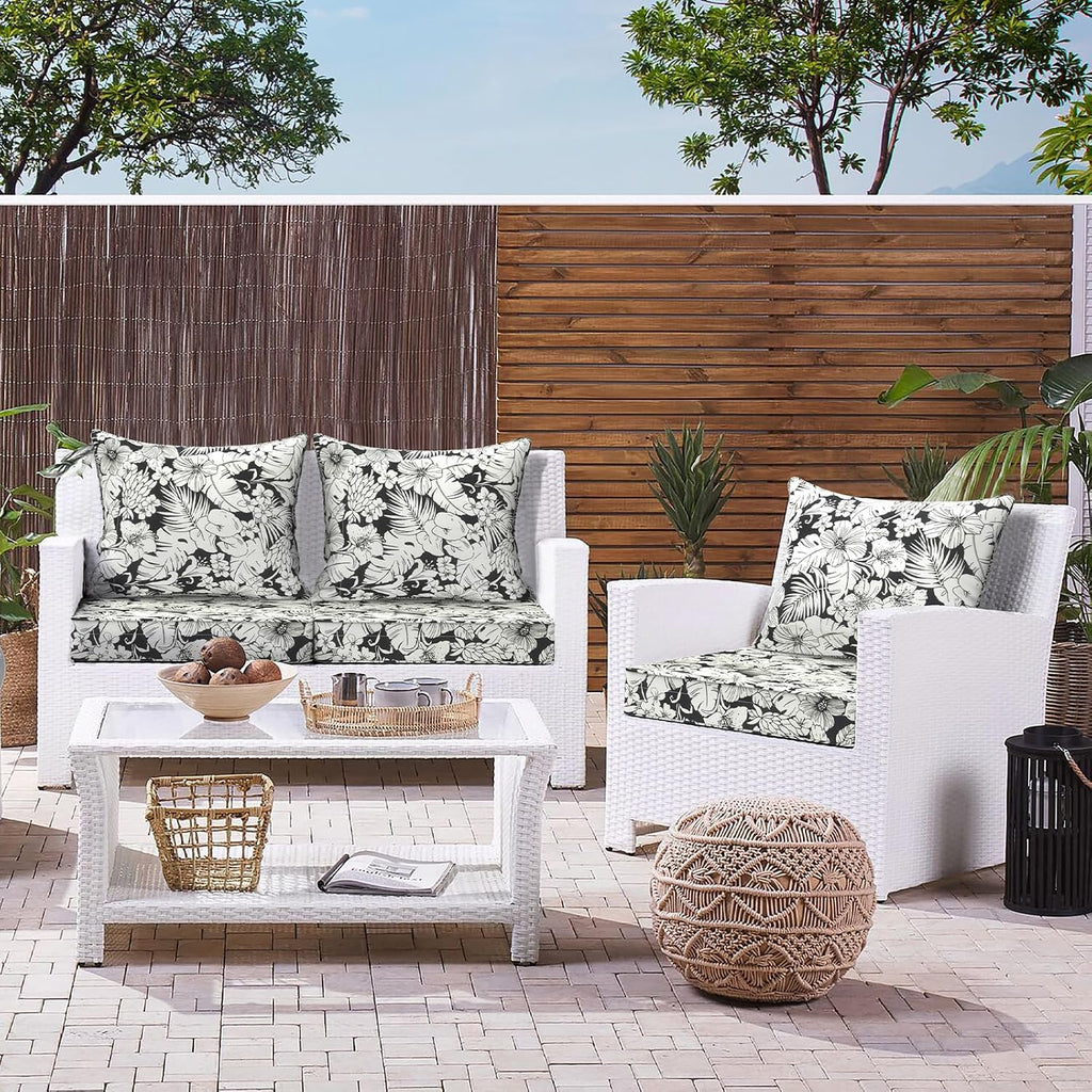 Outdoor/Indoor Deep Seat Cushion Patio Seat and Back Cushion Set All-Weather Replacement Chair Cushion for Wicker