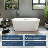 67" Acrylic Freestanding Bathtub, Deep Soaking Tub with Non-Slip Base, cUPC Certified Free Standing Tub, Chrome Drain