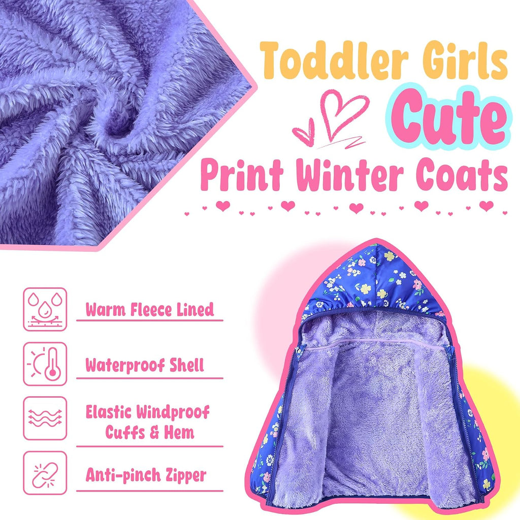 Toddler Girls Lightly Fleece Lined Coat Hooded Zipper Jacket 1
