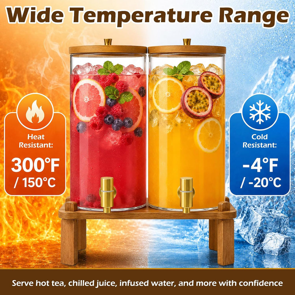 Drink Dispenser, 1.5 Gallon Each with Wood Stand, Juice Lemonade Dispenser with Stainless Steel Spigots, Drink - Set of 2