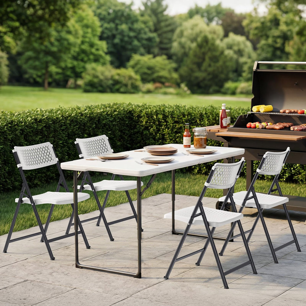 Folding Chairs 16 Pack, White Folding Chairs with Breathable Plastic Mesh Back & Seat, Sturdy Metal Frame Support up