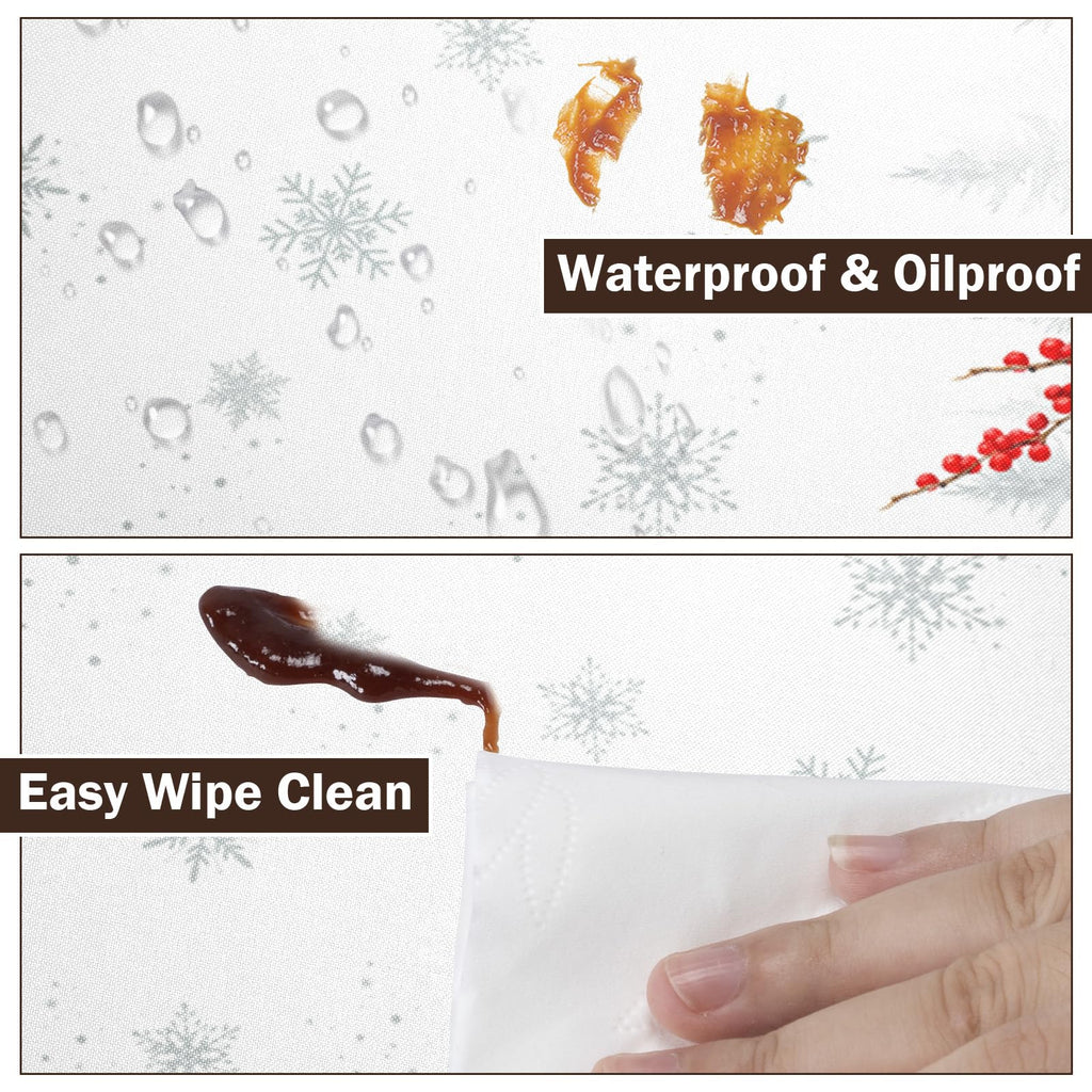 Winter Round Fitted Tablecloth with Elastic Edge, Water-Resistant Reusable Christmas Cardinal Bird Snowflake Red Table