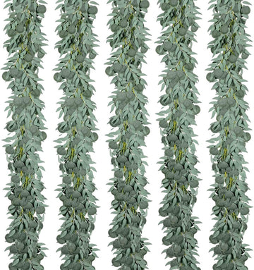 6.56FT Green Eucalyptus Garland for Decoration Table with Willow Leaves Greenery Garland Fake Hanging Plants - Set of 5