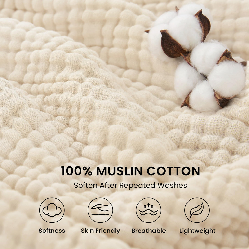 100% Cotton Muslin Blanket King Size for Bed, Beige