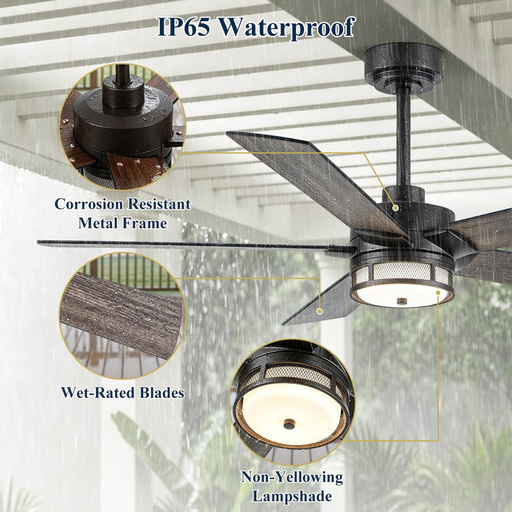 52 Inch Outdoor Waterproof Ceiling Fan with Light