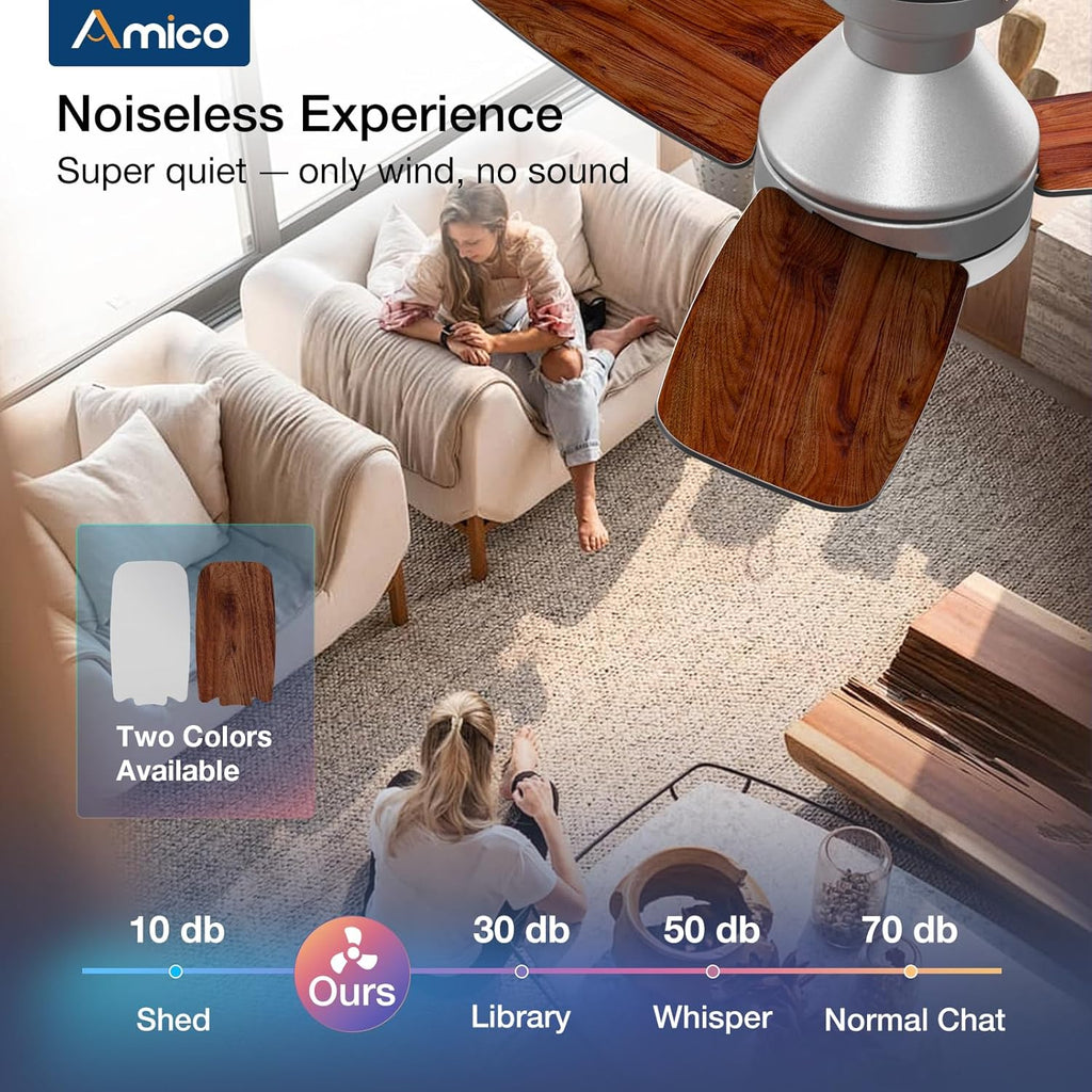 Ceiling Fans with Lights, 30 Inch Low Profile Ceiling Fan with Light and Remote Control, Flush Mount, Reversible, 3CCT, Dimmable, Noiseless, Silver Ceiling Fan for Bedroom, Indoor/Outdoor Use A102-B0D87CP87Y