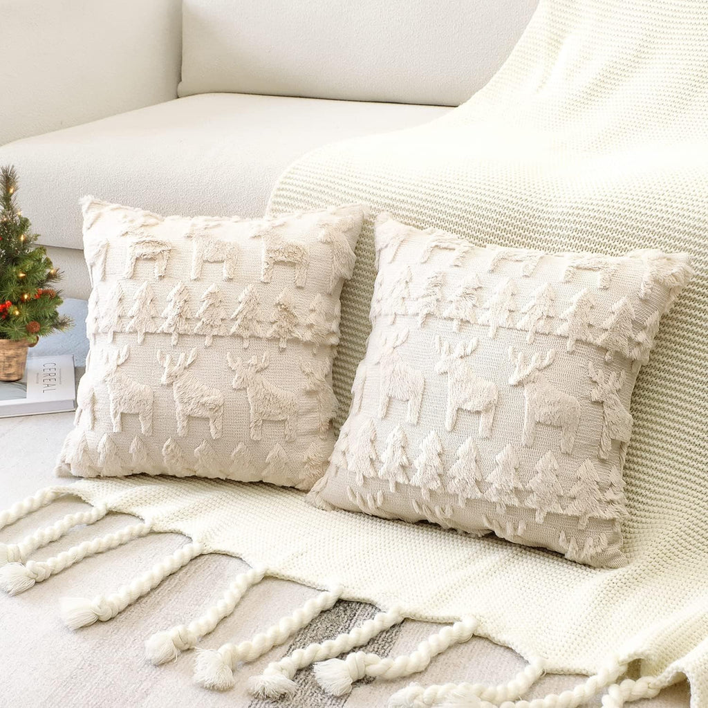 Xmas Soft Plush Short Wool Velvet Decorative Throw Pillow Covers Square Luxury Style Cushion Case Pillow - Set of 2