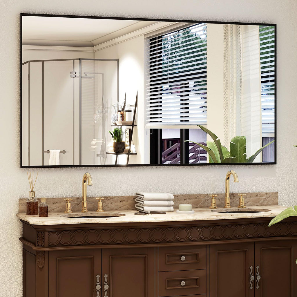 34"x76" Full Length Mirror with Stand, Large Rectangular Floor Mirror or Closet, Wall-Mounted or Freestanding, Black
