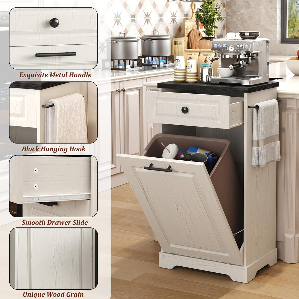 Trash Can Cabinet, 13 Gallon Tilt Out Trash Cabinet, Wooden Kitchen Garbage Can with Hideaway Drawer, Pet Proof Trash