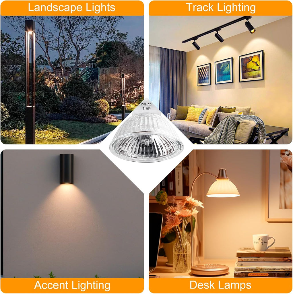 MR16 Halogen Bulbs 2 Pin, 12V 50W, Gu5.3 Base, 6 Packs