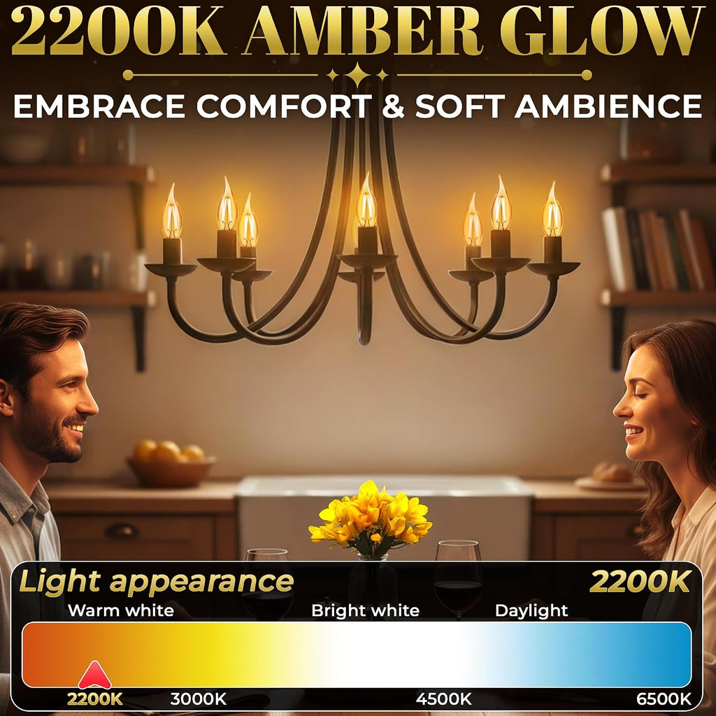 E12 Amber Light Bulbs 40 Watt Equivalent, 6 Pack, 4W 2200K for Candelabra