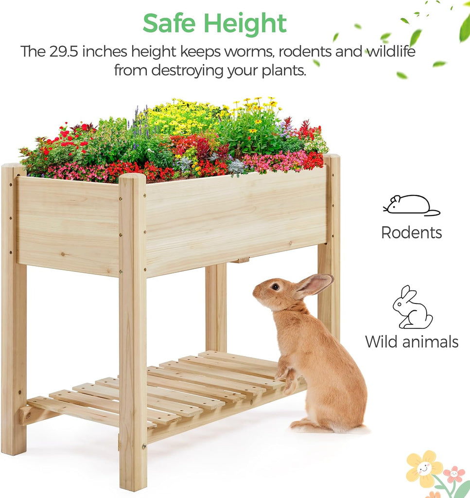 34" Raised Garden Bed with Legs, Wooden Planter Box, 1Pcs | Elevated wooden planter with sturdy fir wood frame &