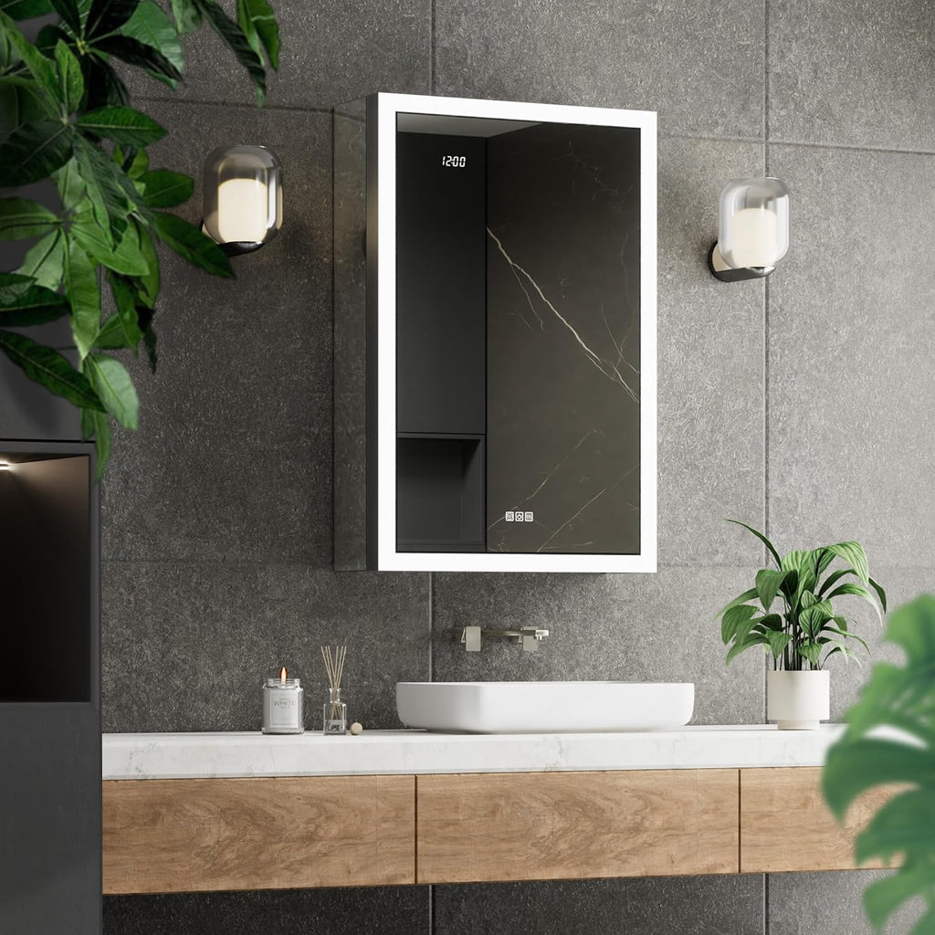 LED Medicine Cabinet with Mirror, 24x32 Surface or Recessed Lighted Medicine Cabinet with Mirror, Dimmable Fogless