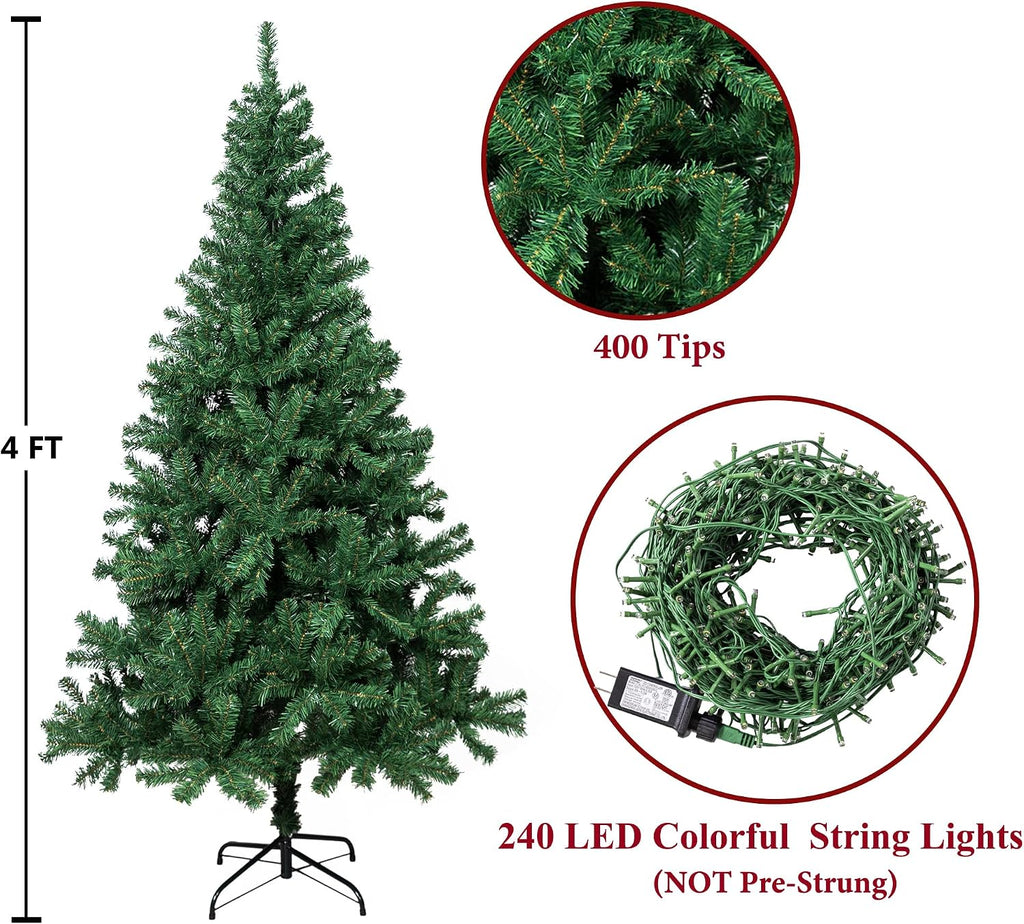 4Ft Premium Artificial Christmas Tree with 240 LED Multicolor