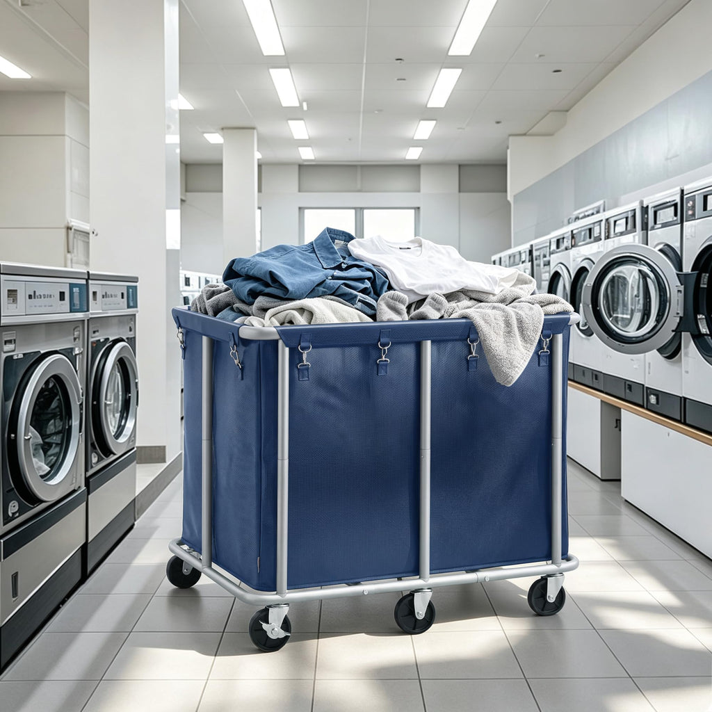 Commercial Laundry Cart with Wheels, 420L Blue