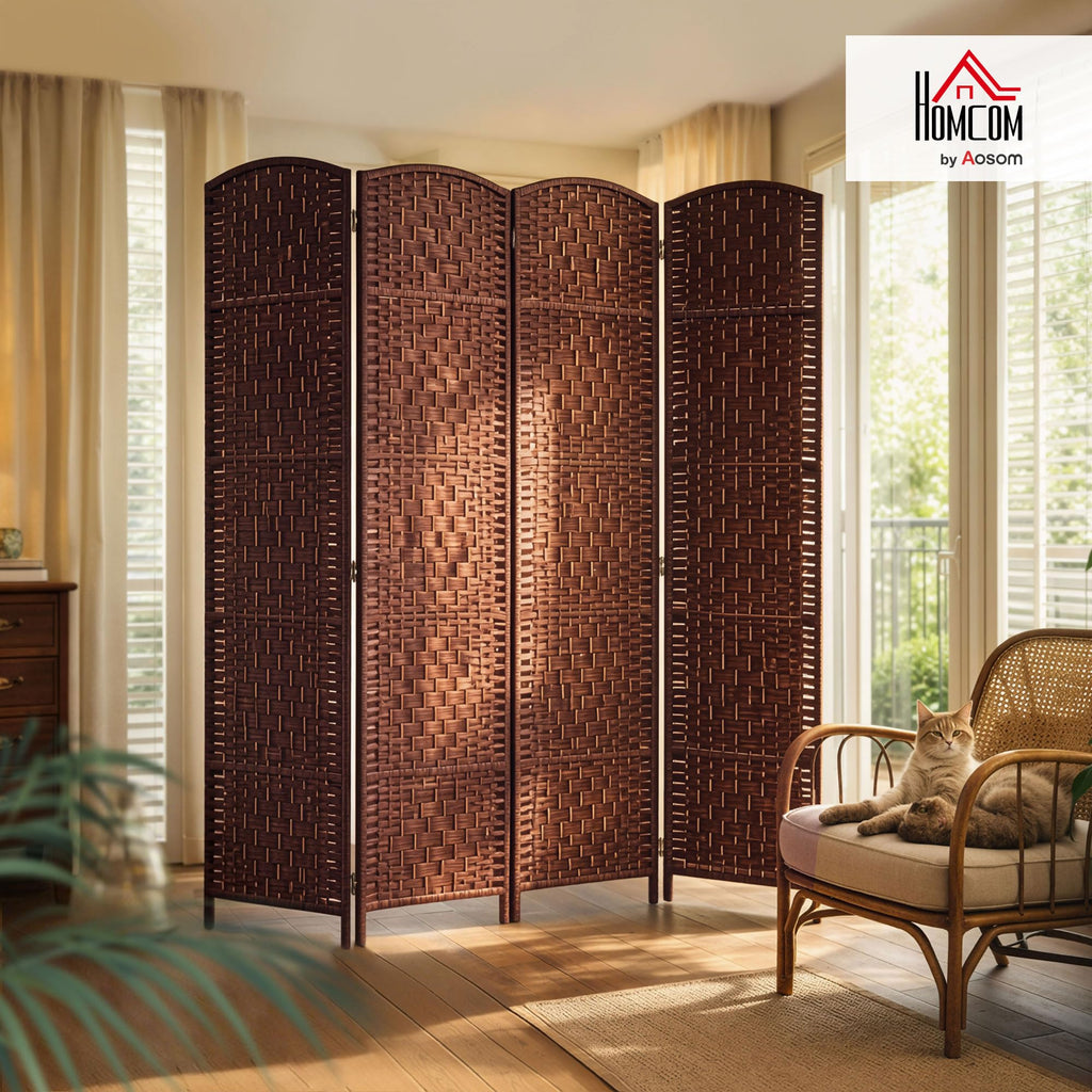 Room Divider 4-Panel, 6FT-Tall Folding Privacy Screen, Brown