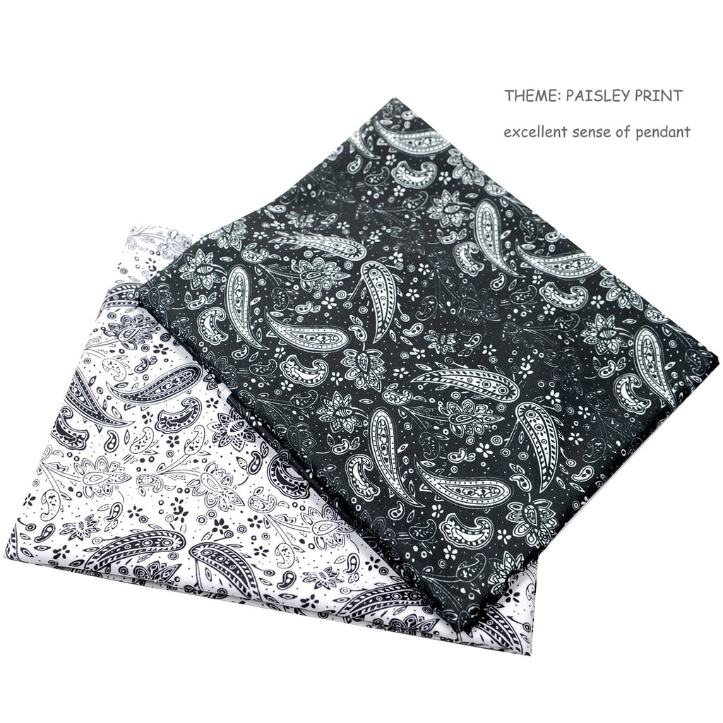 Pirnted Lightweight Polyester Blend Fabric Paisley Pattern for Sewing & Crafting By The Yard(Black Ground, 1yd)
