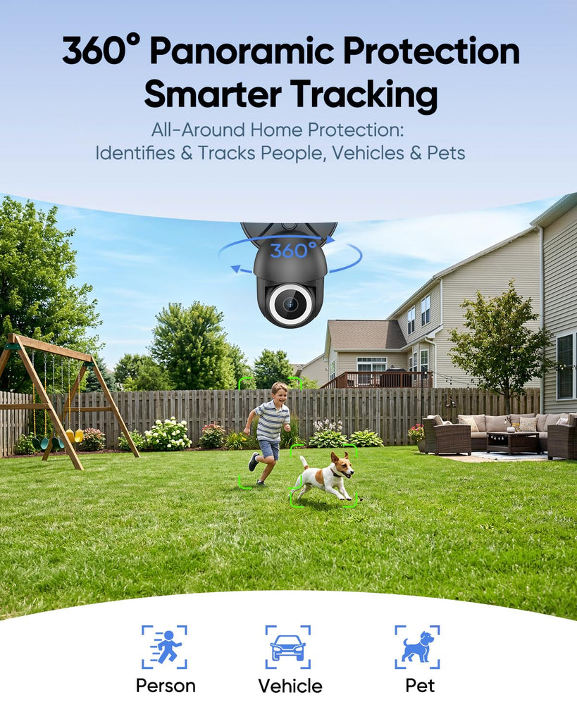 Floodlight Camera Hardwired, 2K+ UHD Outdoor Security Camera, 360° Pan & Tilt View, AI Detection & Tracking