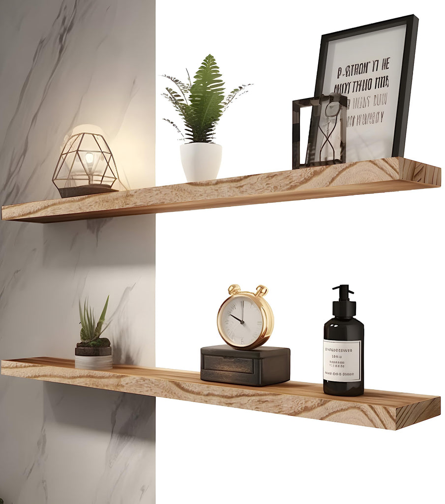 Wood Floating Shelves for Wall, Rustic Wall Shelves, Wall Mounted Floating Shelf, Set of 4 Light Walnut 36 Inch