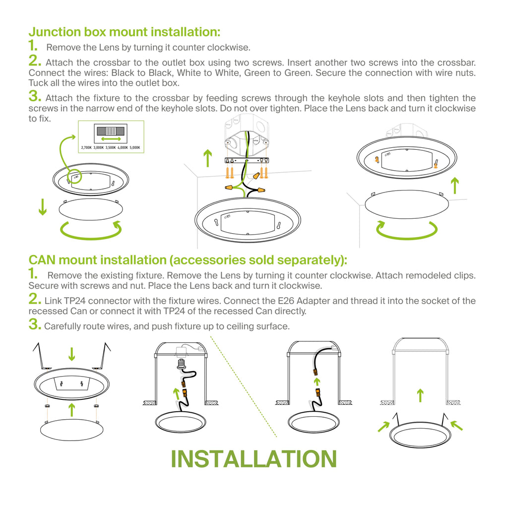 12 Pack LED Disk Lights 6 Inch, 5CCT Flush Mount Ceiling Light Fixture