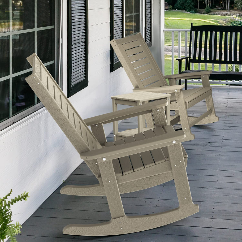 Outdoor Rocking Chairs Set of 2, HDPE Rocker, Desert Brown
