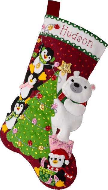 Felt Applique 18" Stocking Making Kit, Arctic Tree Trimmers - Set of 18