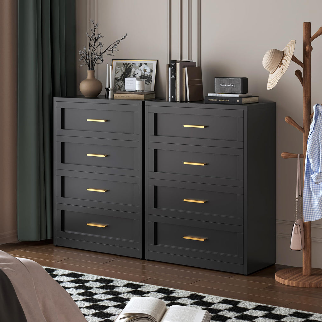 Black 4 Drawer Metal Dresser, Chest of Drawers for Closet, Bedroom Tall Dressers with Drawers, Metal Dressers &