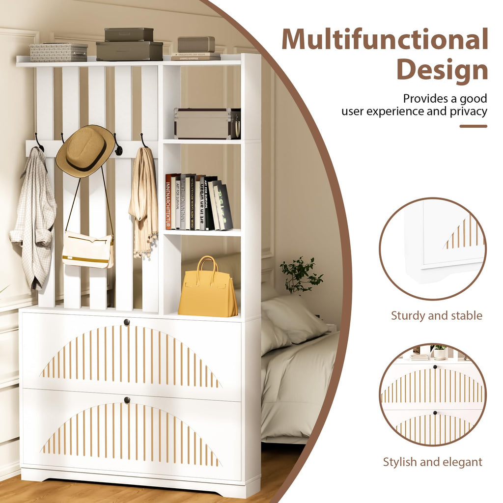 Room Divider with Shelves and Shoe Storage Cabinet, Wall Partition Divider
