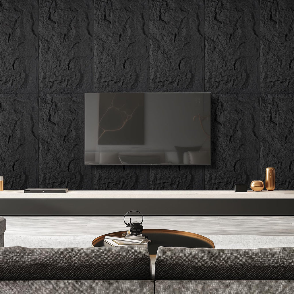 4Pcs Faux Stone Wall Panel 43.3''x23.6'',Lava Stone Design, Black