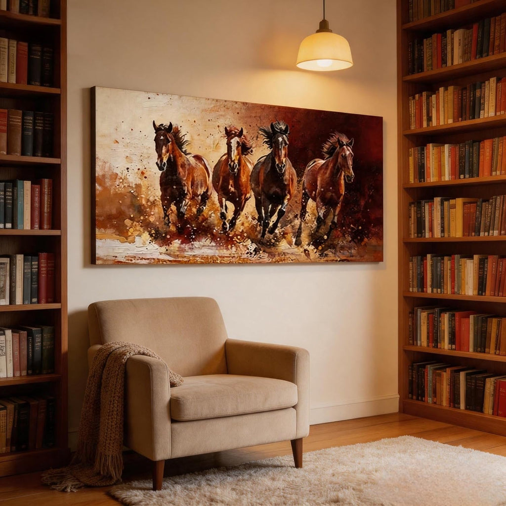 Running Horses Canvas Wall Art 4 Galloping Wild Horses Vintage Style Print Rustic Farmhouse Animal Wall Decor Bedroom