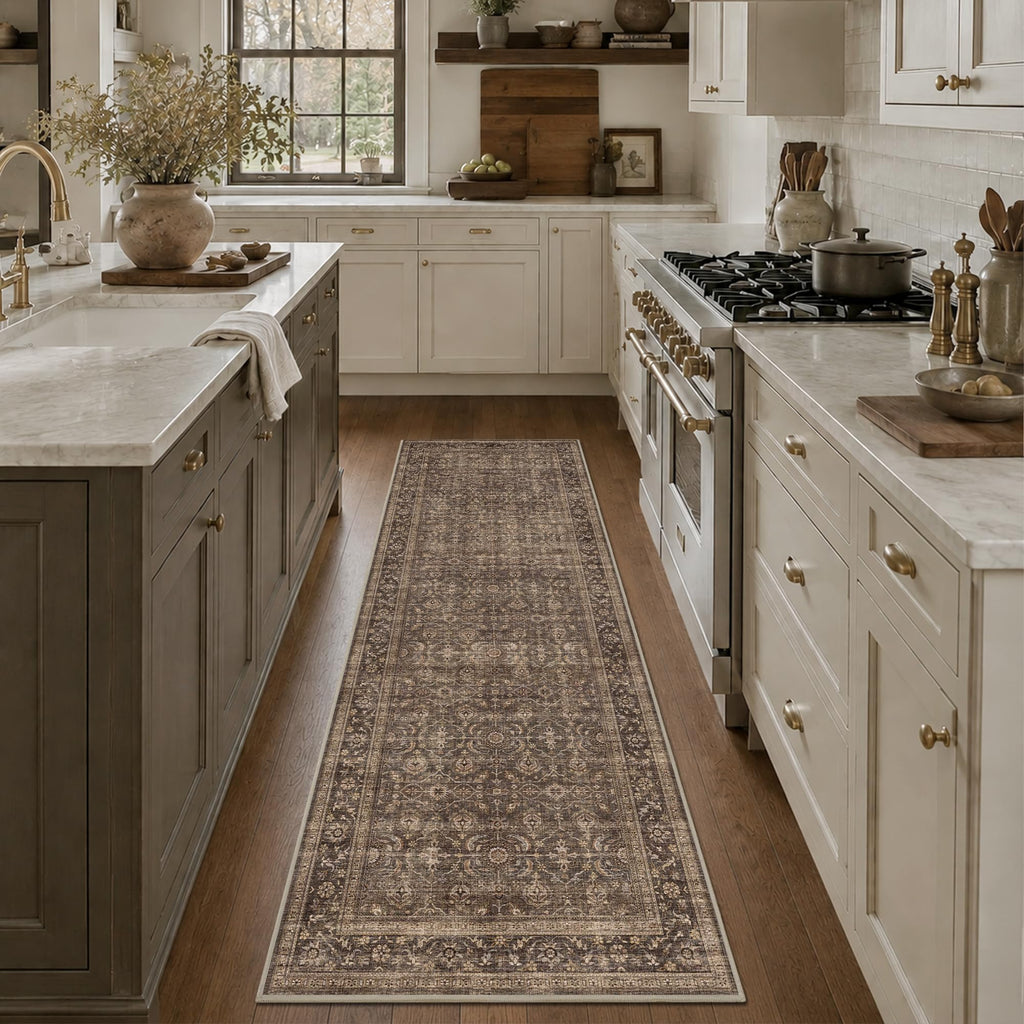 2'6"x8' Brown Vintage Boho Runner Rug Washable Non Slip Hallway Rug