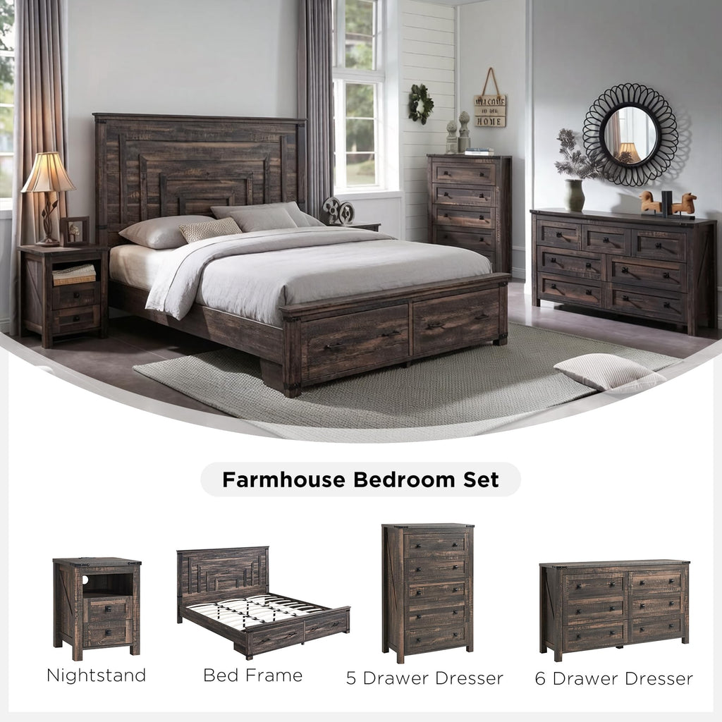 48" Tall Farmhouse 5-Drawer, Dark Rustic Oak