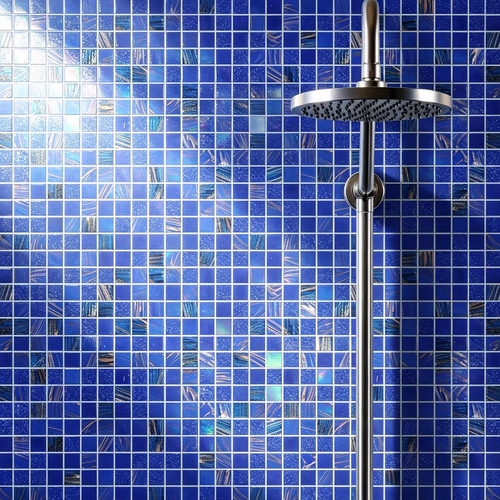 11.5 sq.ft Iridescent Cobalt Blue Glass Mosaic Tile , Pool