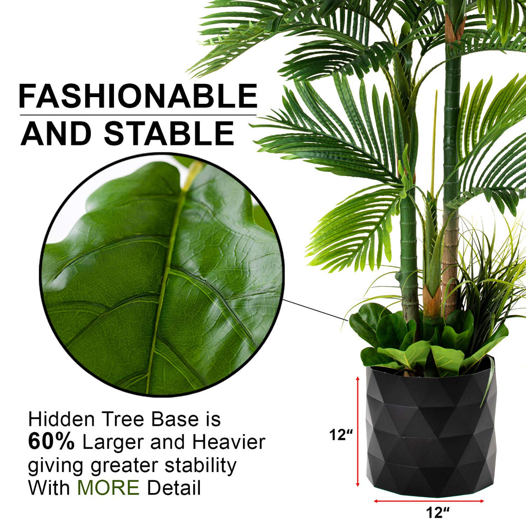 Deluxe 78" Golden Cane Palm Artificial Tree + Premium Fiddle Leaf Foliage in 8" Base + 12" Plant Pot Skirt + Bonus
